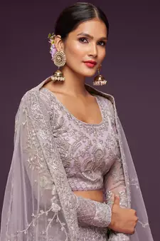 lilac embroidered net lehenga set choli with dupatta