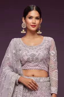 lilac embroidered net lehenga set choli with dupatta