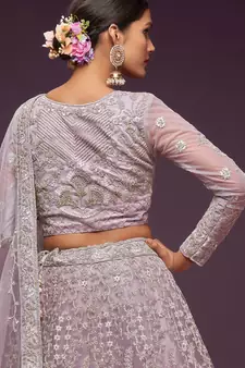 lilac embroidered net lehenga set choli with dupatta