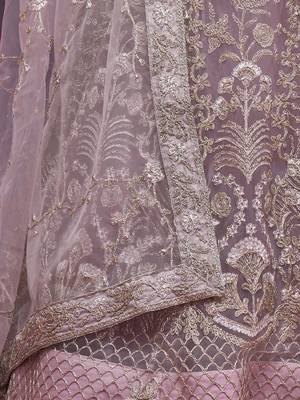 lilac embroidered net lehenga set choli with dupatta 8