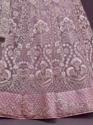 lilac embroidered net lehenga set choli with dupatta 9