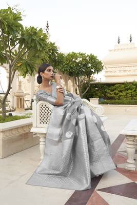 Grey Kevaah Linen Fancy Styles Designer Linen Saree Collection 2
