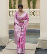 Pink Kevaah Linen Fancy Styles Designer Linen Saree Collection