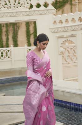 Pink Kevaah Linen Fancy Styles Designer Linen Saree Collection 2