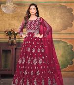 Red embroidered net salwar kameez