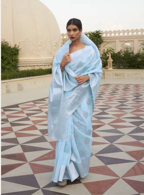 Sky Blue Kevaah Linen Fancy Styles Designer Linen Saree 1