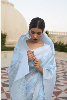 Sky Blue Kevaah Linen Fancy Styles Designer Linen Saree 2