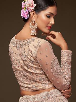  Beige Embroidered Net Lehenga Choli   6