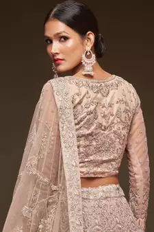  Beige Embroidered Net Lehenga Choli  