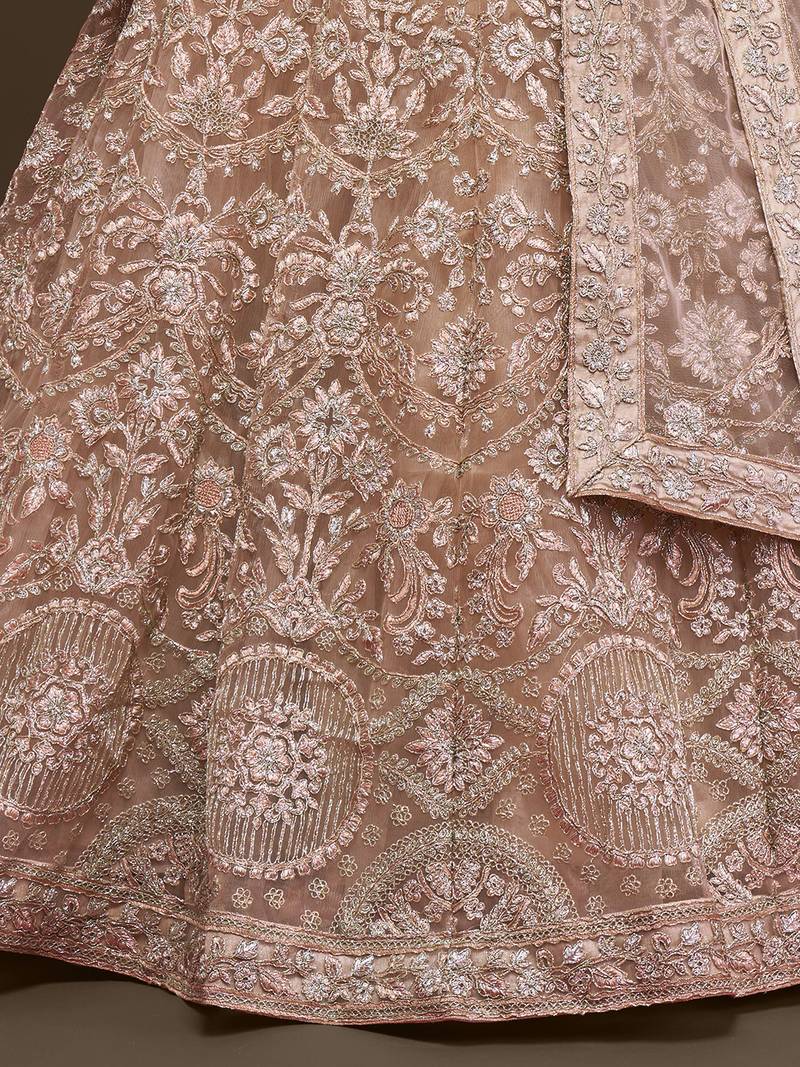  Beige Embroidered Net Lehenga Choli  