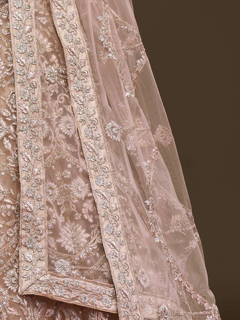  Beige Embroidered Net Lehenga Choli  