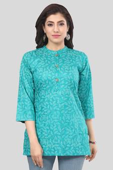 Green printed rayon short-kurtis