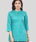 Green printed rayon short-kurtis