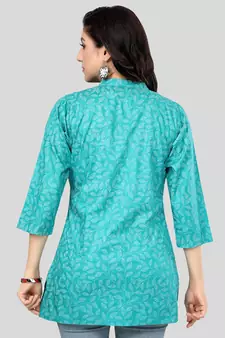 Green printed rayon short-kurtis