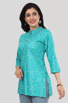 Green printed rayon short-kurtis
