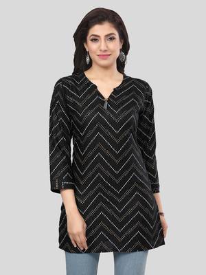 Black printed rayon short-kurtis 1