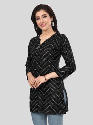 Black printed rayon short-kurtis 3