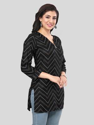 Black printed rayon short-kurtis 4