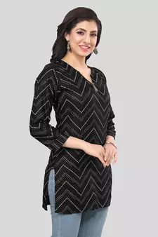 Black printed rayon short-kurtis