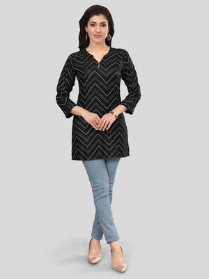 Black printed rayon short-kurtis 5
