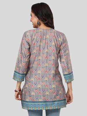 Beige printed crepe short-kurtis 2
