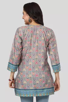 Beige printed crepe short-kurtis