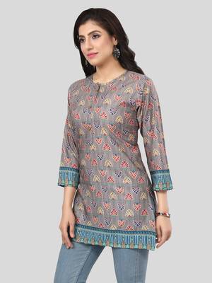 Beige printed crepe short-kurtis 3