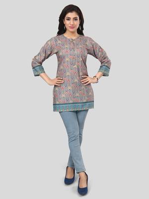 Beige printed crepe short-kurtis 5