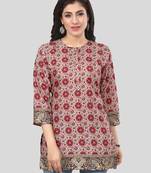 Cream printed crepe short-kurtis