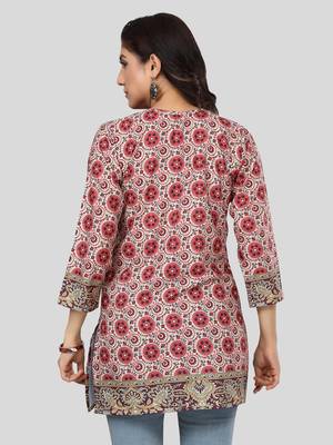 Cream printed crepe short-kurtis 2