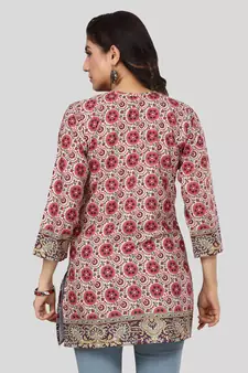 Cream printed crepe short-kurtis