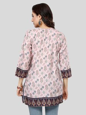 Pink printed crepe short-kurtis 2