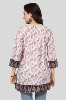 Pink printed crepe short-kurtis