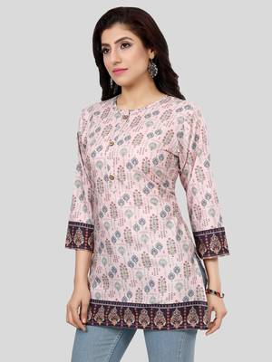 Pink printed crepe short-kurtis 3