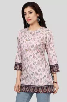 Pink printed crepe short-kurtis