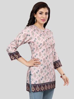Pink printed crepe short-kurtis 4