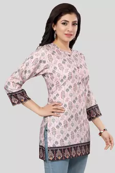 Pink printed crepe short-kurtis