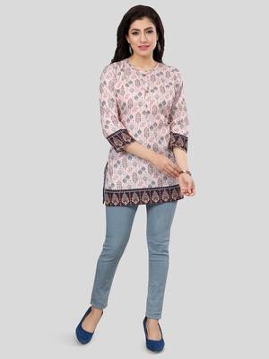 Pink printed crepe short-kurtis 5