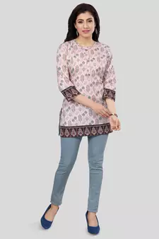 Pink printed crepe short-kurtis