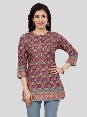 Multicolor printed crepe short-kurtis 1