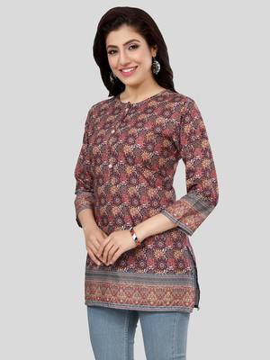 Multicolor printed crepe short-kurtis 3