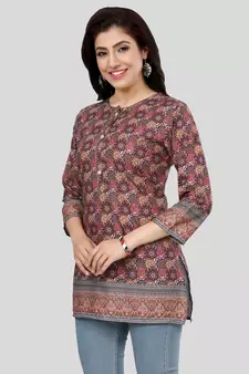 Multicolor printed crepe short-kurtis