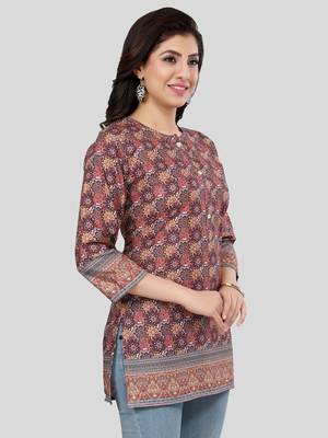 Multicolor printed crepe short-kurtis 4