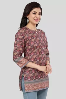 Multicolor printed crepe short-kurtis
