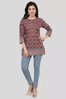 Multicolor printed crepe short-kurtis