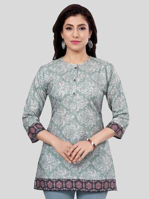 Green printed crepe short-kurtis 1