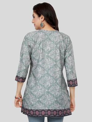 Green printed crepe short-kurtis 2