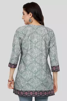 Green printed crepe short-kurtis