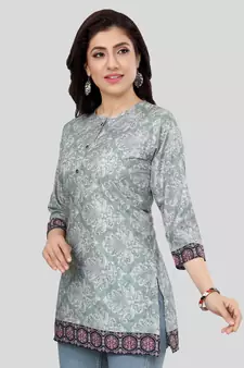 Green printed crepe short-kurtis
