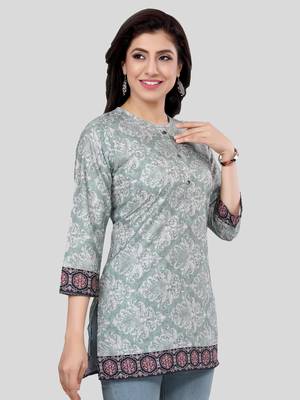 Green printed crepe short-kurtis 4